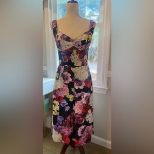 Dolce & Gabbana Black Floral Midi Dress with Pink, Red & Purple Roses